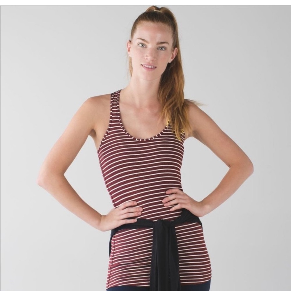 LULULEMON Burgundy striped fitted tank top